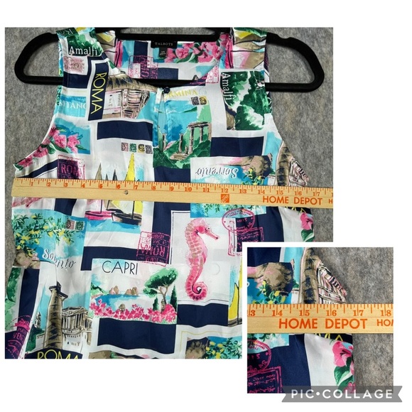 Talbots Postcard-Print Sleeveless Whimsical Fun Colorful Tank Top Shell - Sz XS - Picture 14 of 15